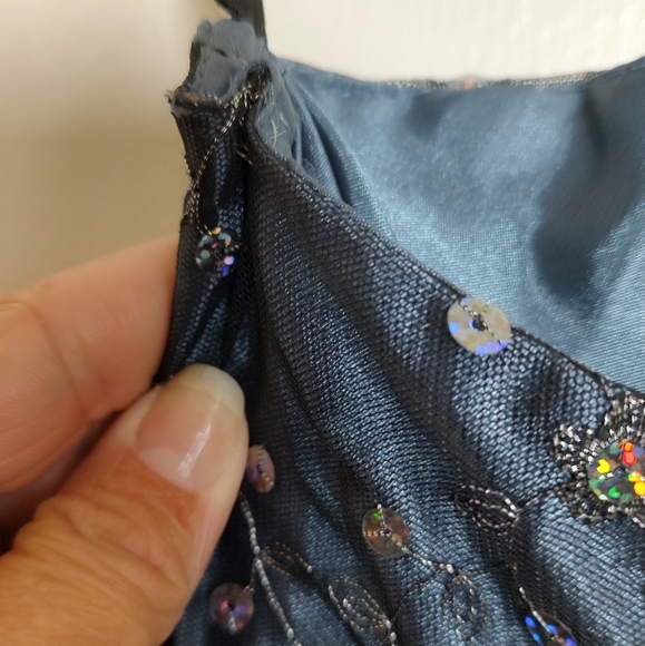 Jessica McClintock Midnight Blue Strapless Satin Sequin Dress - Picture 8 of 12